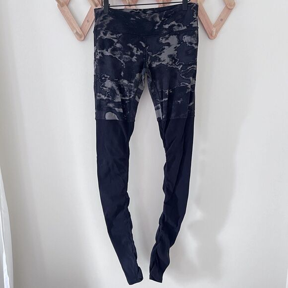 ALO Pants - Alo Yoga Goddess Ribbed Women Legging Pant High Waist Black Camo Ruched Medium